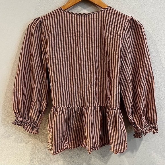 Madewell Puff-Sleeve Peplum Wrap Top in Stripe size xsmall with modesty snap - Picture 4 of 11